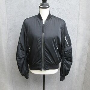 Gap Womens XS Black MA-1 Bomber Jacket Flight Utility Zip Pockets Streetwear